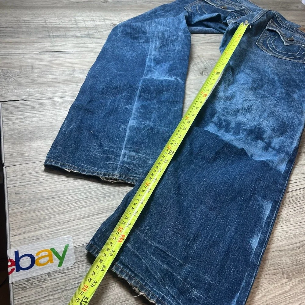 True Religion Ricky Big QT Mens 38 Blue Straight Leg Faded Denim Jeans USA Made